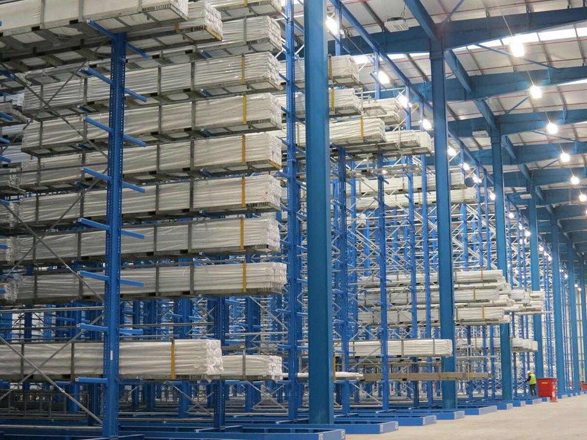 rack-clad warehouse with cantilever racking
